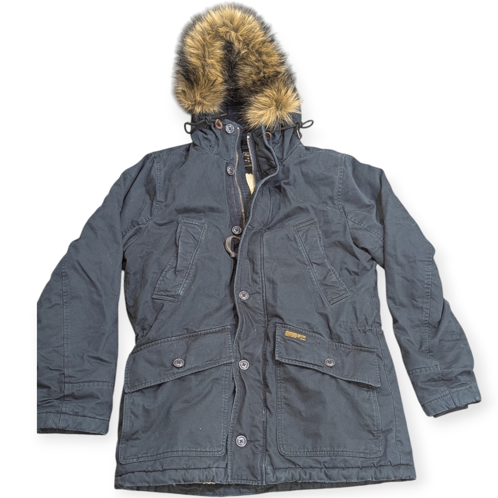 ABERCROMBIE & FITCH Y2K Preppy Utility Cargo Sherpa Lined Faux Fur Hood Parka Ja